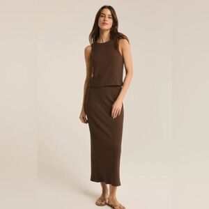Z Supply Louisa Rib Skirt Dark Chocolate - Size S - NWT